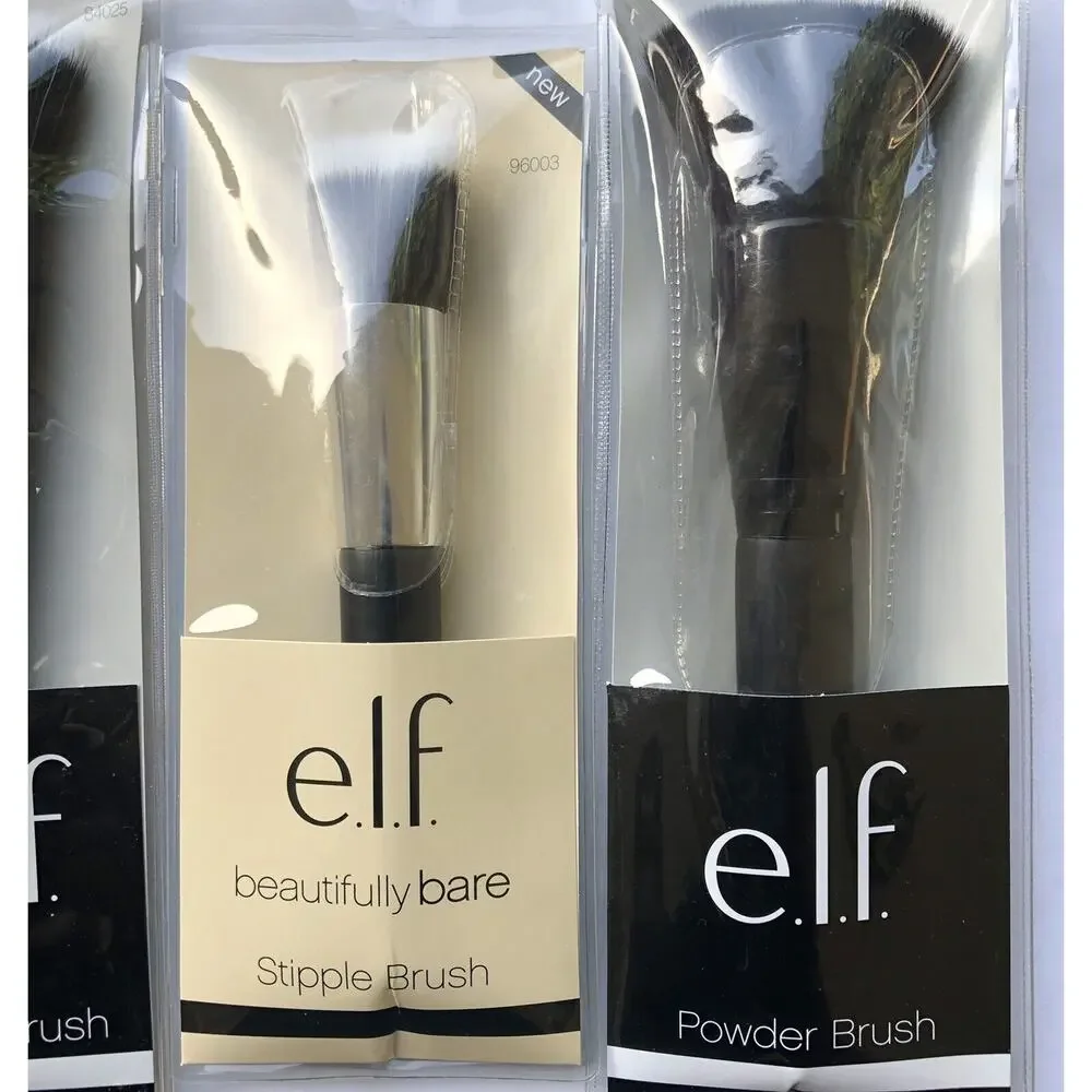 Elf Makeup Brushes Black Fan Stipple Powder Synthetic Vegan Friendly Lot of Four